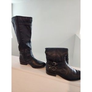 Black Knee High Boots Padded Inside Zipper Side with Buckles Sz 9.5